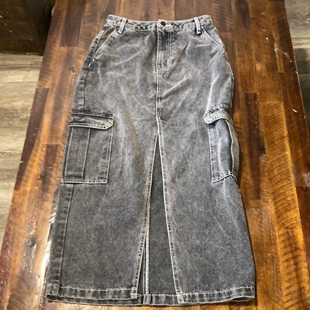 love, Fire black faded denim cargo skirt 3